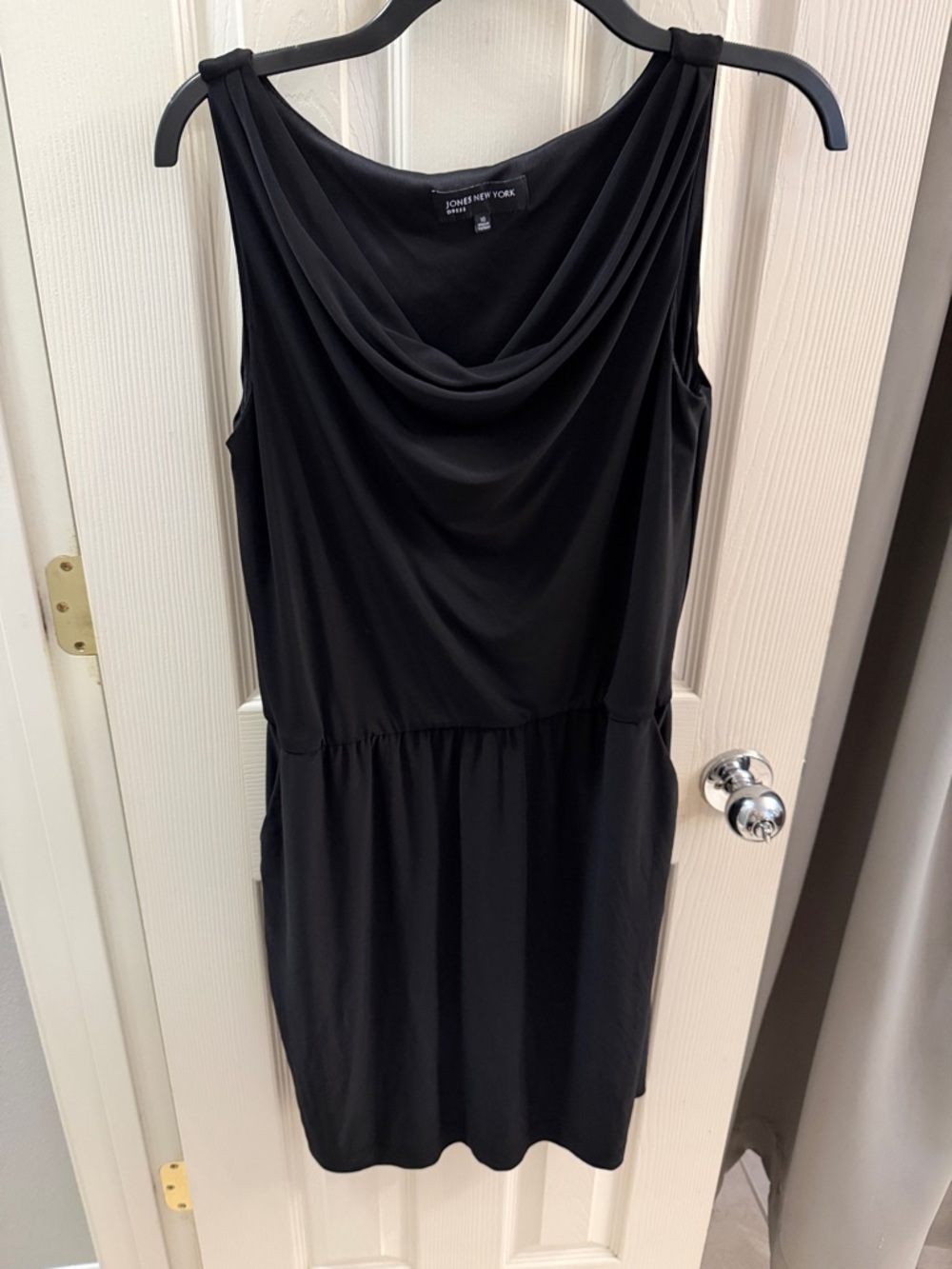 Jones New York Black Sleeveless Draped Neck Mini Dress